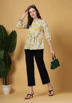 Cream Motif Cotton Kurti