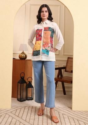 White Motif Cotton Kurti