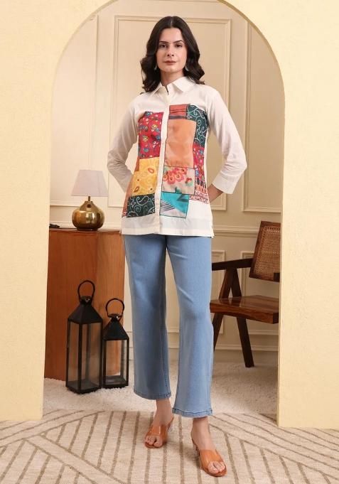 White Motif Cotton Kurti