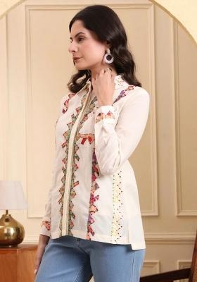 White Motif Cotton Kurti