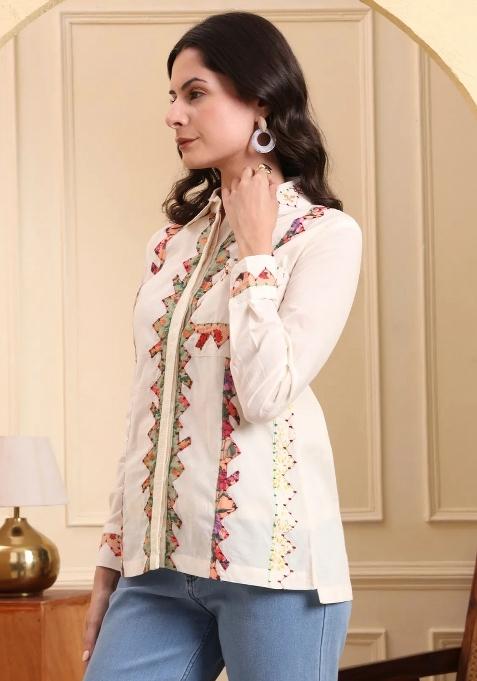 White Motif Cotton Kurti