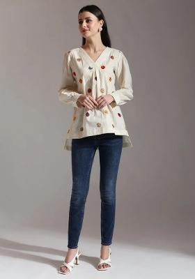 White Motif Cotton Kurti