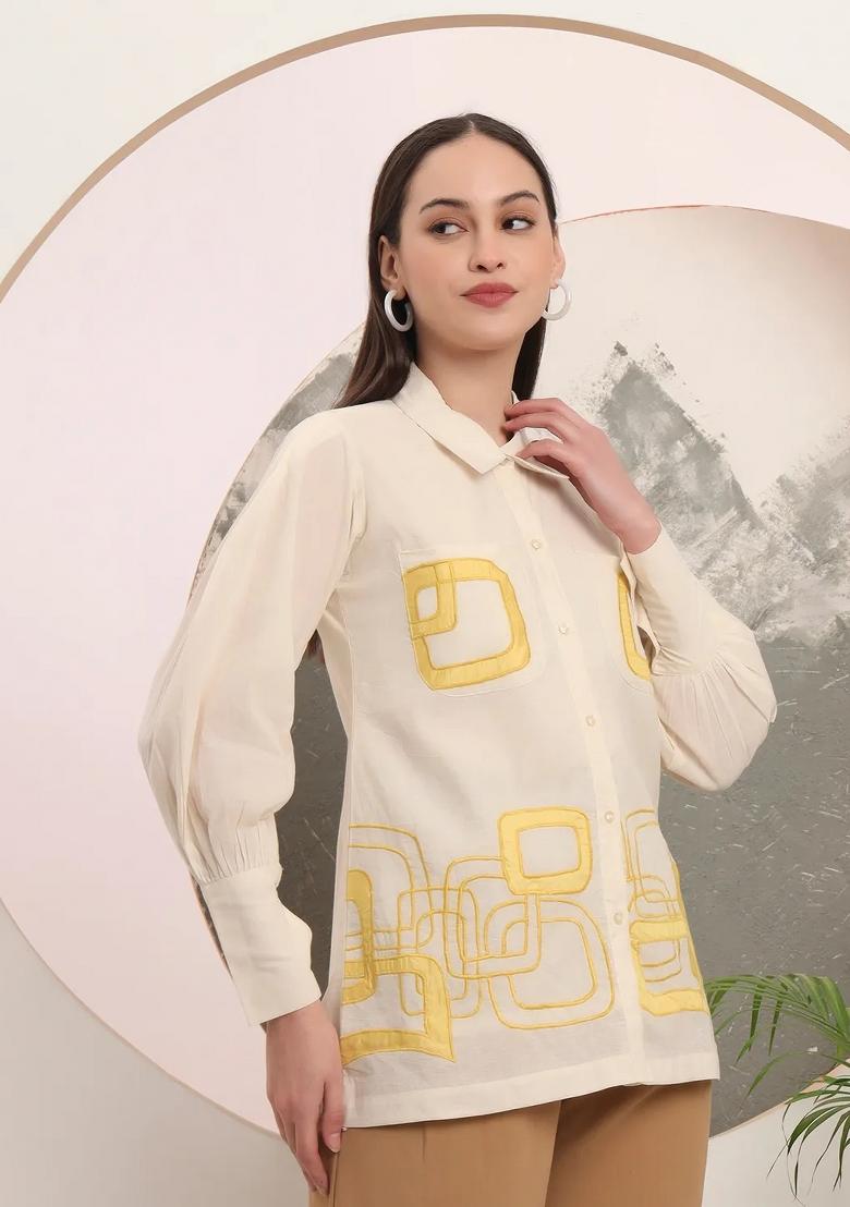White Embroidered Cotton Kurti - Indya