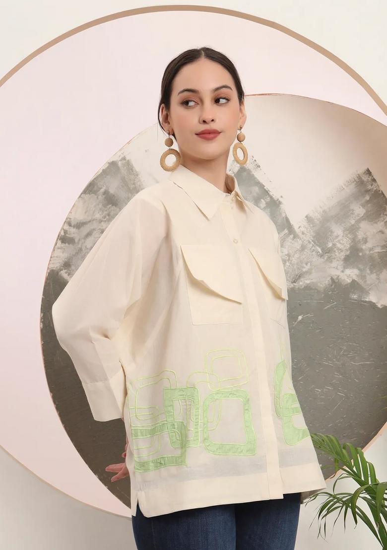 White Motif Cotton Kurti - Indya