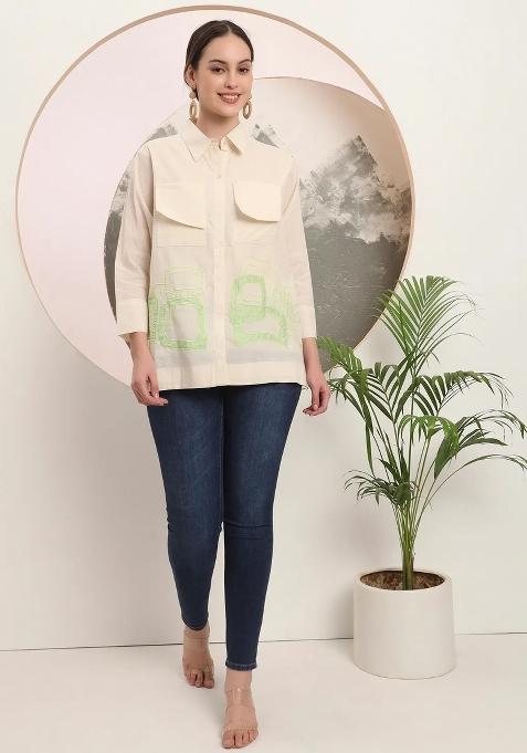 White Motif Cotton Kurti