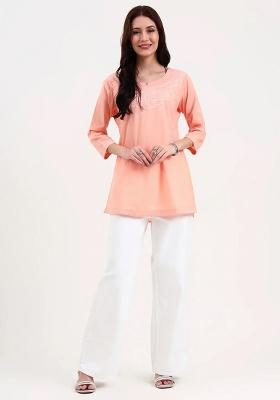 Peach Motif Cotton Kurti