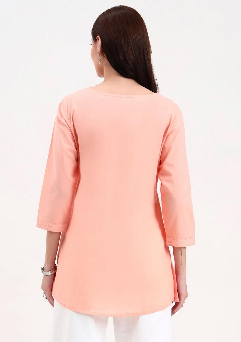 Peach Motif Cotton Kurti - Indya
