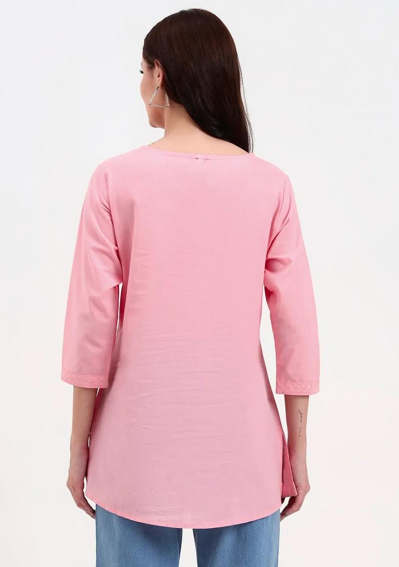 Pink Motif Cotton Kurti - Indya