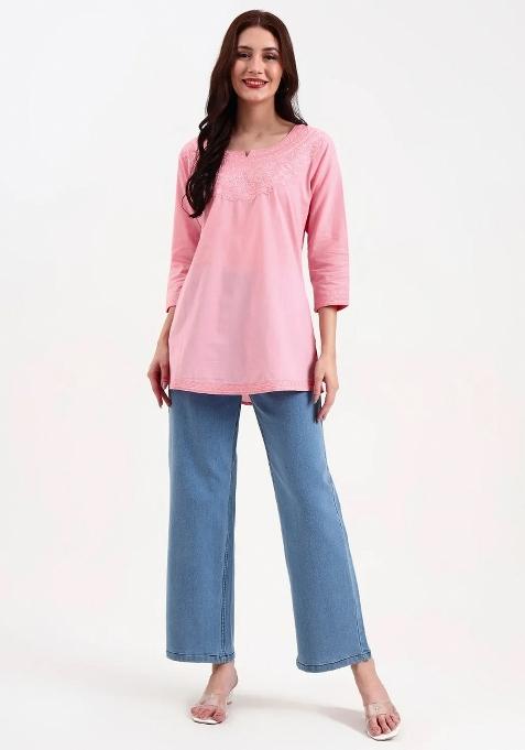 Pink Motif Cotton Kurti