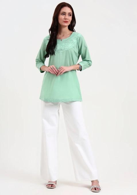 Sea Green Motif Cotton Kurti