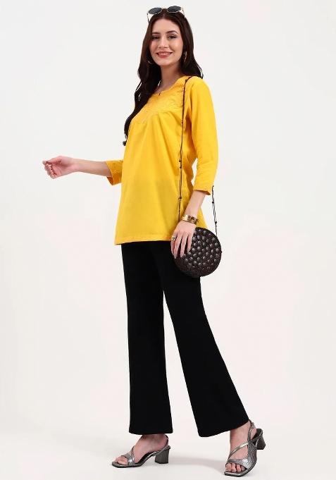 Yellow Motif Cotton Kurti