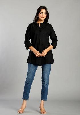 Black Embroidered Cotton Kurti