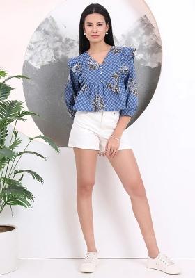 Blue Motif Cotton Kurti