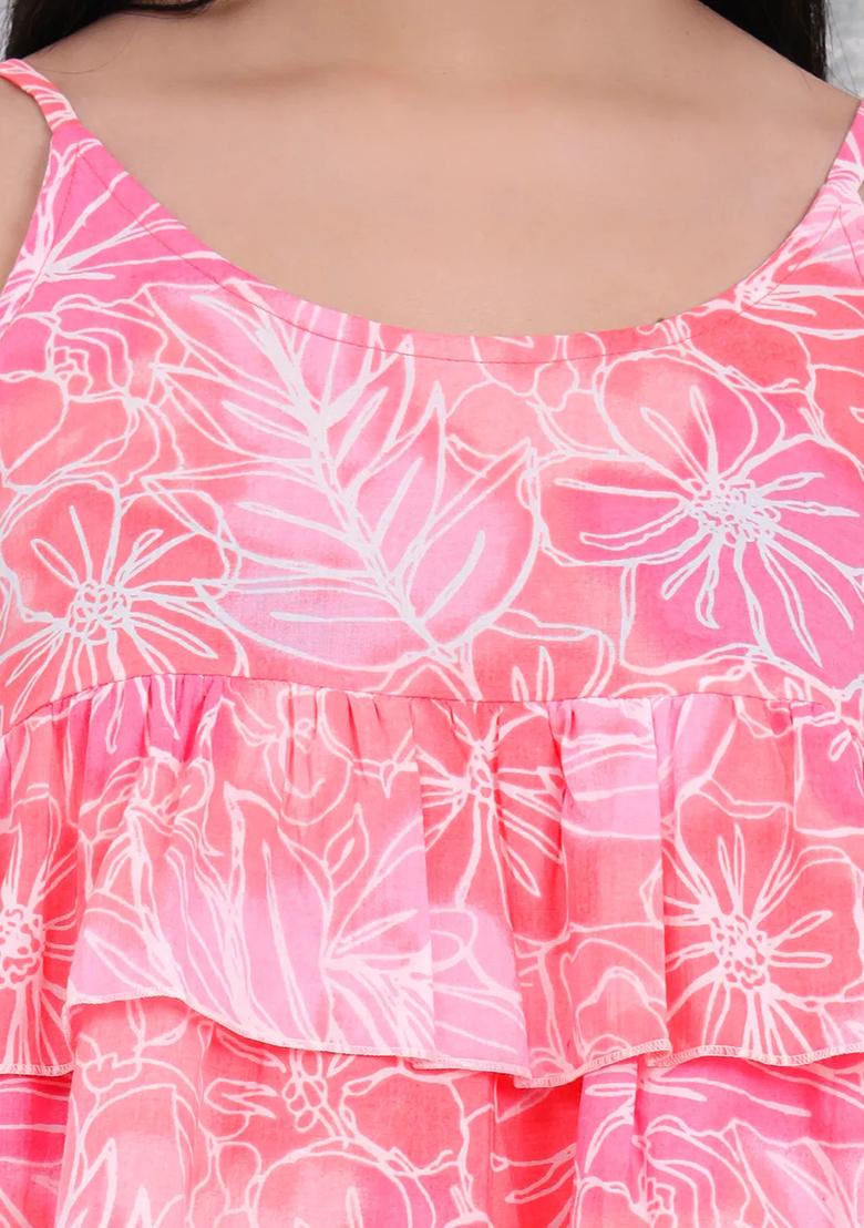 Pink Motif Cotton Kurti - Indya