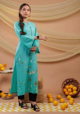 Sea Green Printed Cotton Kurtas