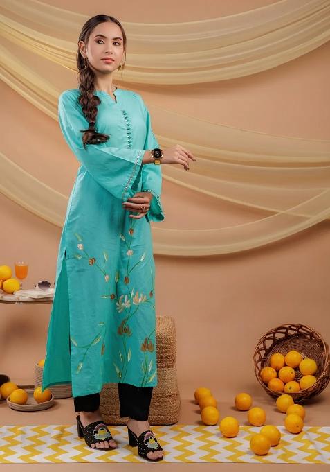 Sea Green Printed Cotton Kurtas