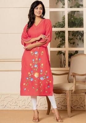 Hot Pink Motif Cotton Kurtas