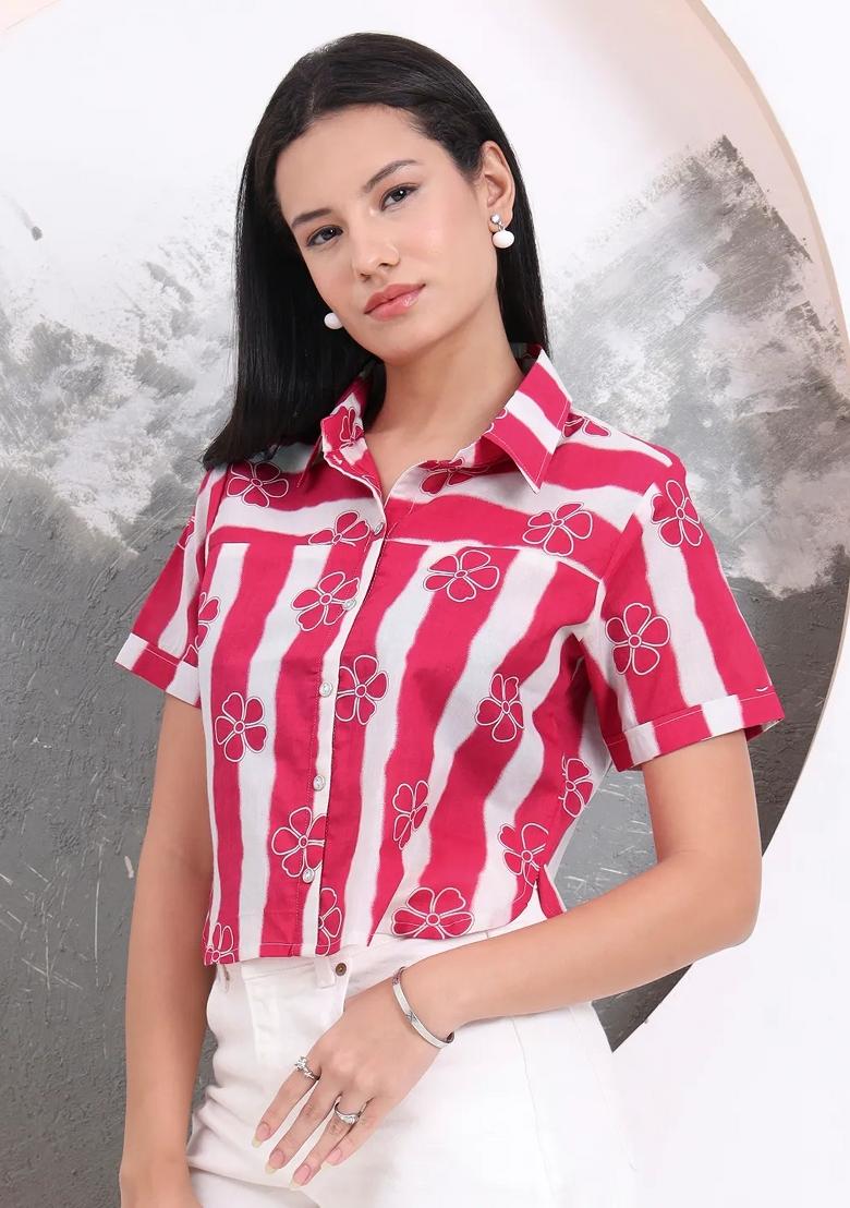 Pink Printed Cotton Kurti - Indya