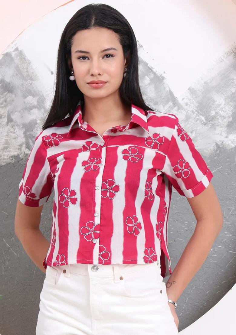 Pink Printed Cotton Kurti - Indya