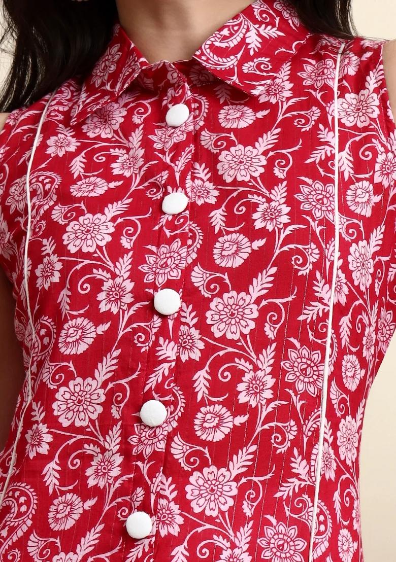 Pink Motif Cotton Kurtas - Indya