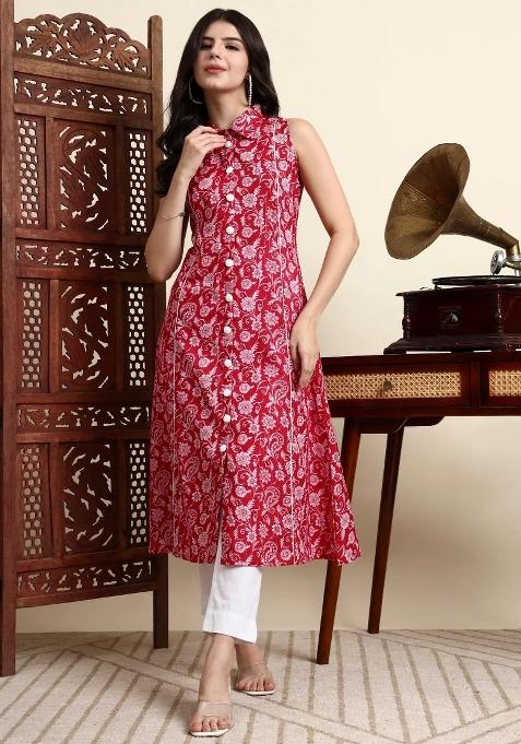 Pink Motif Cotton Kurtas