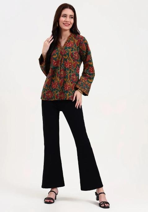 Green Motif Cotton Kurti