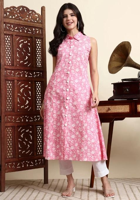 Pink Motif Cotton Kurtas