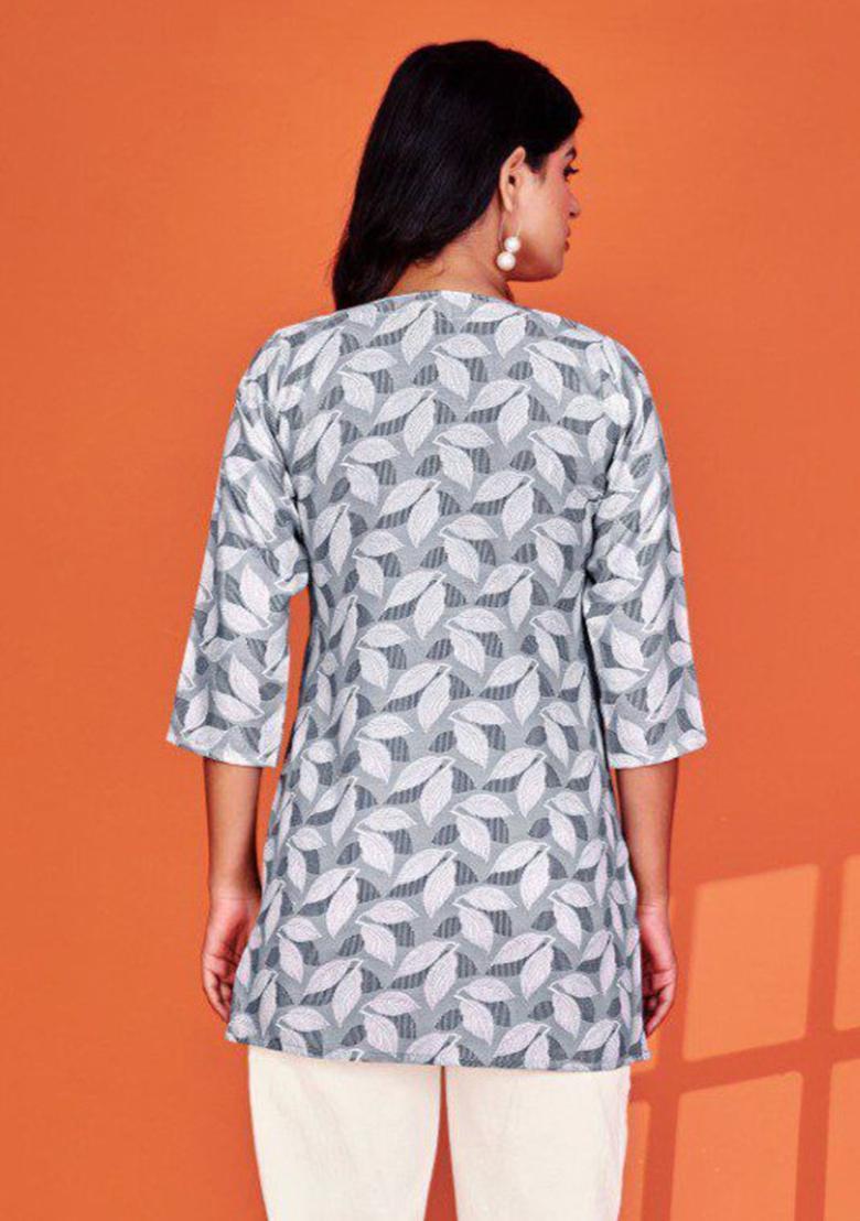 Grey Printed Cotton Top - Indya