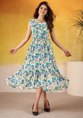 Firoji Floral Print Silk Kurti