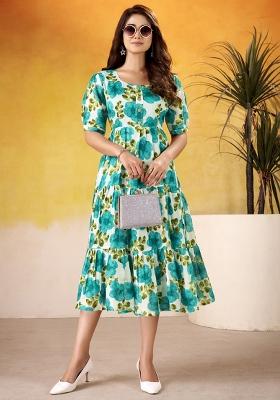 Firoji Floral Print Silk Kurti
