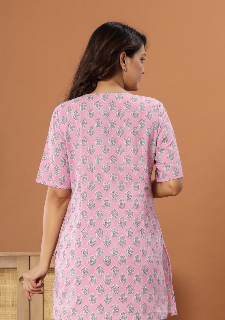 Pink Printed Cotton Tunic - Indya