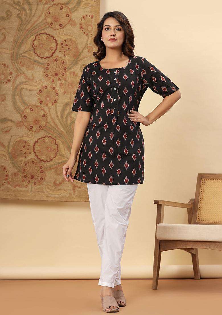Black Printed Cotton Tunic - Indya