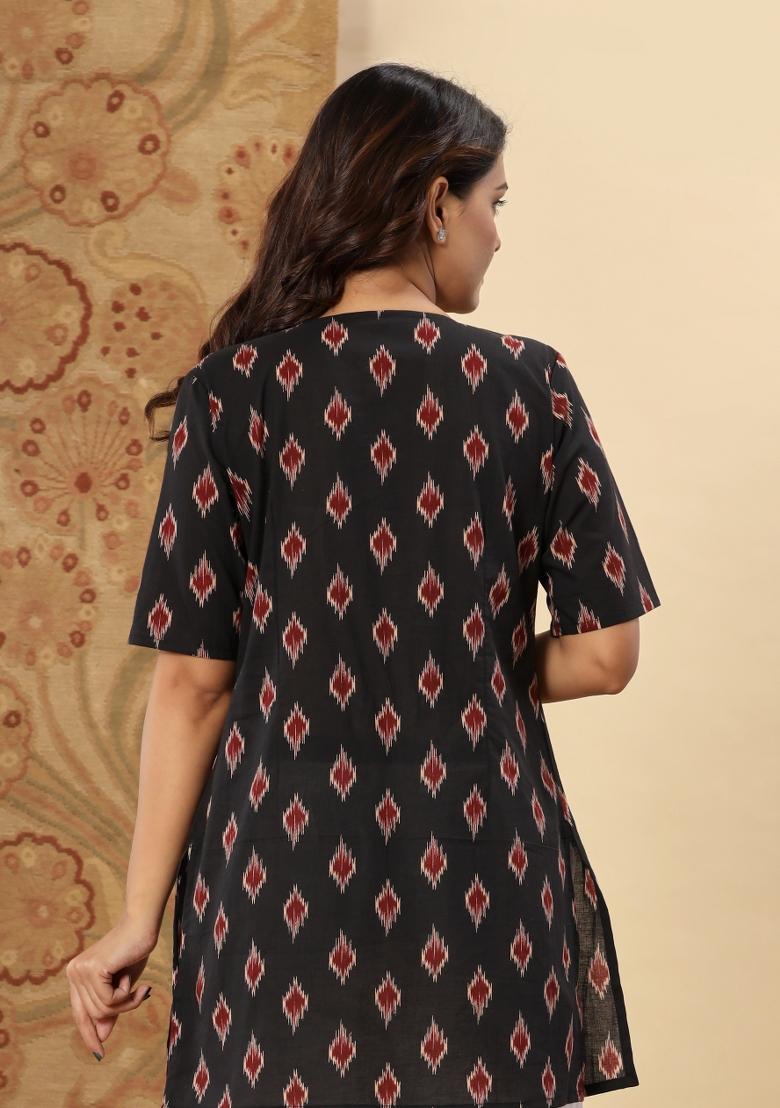 Black Printed Cotton Tunic - Indya