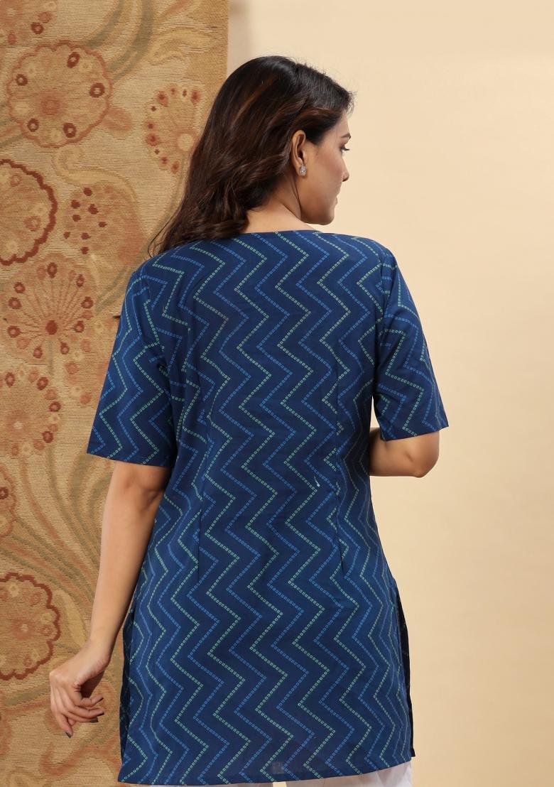 Blue Printed Cotton Tunic - Indya