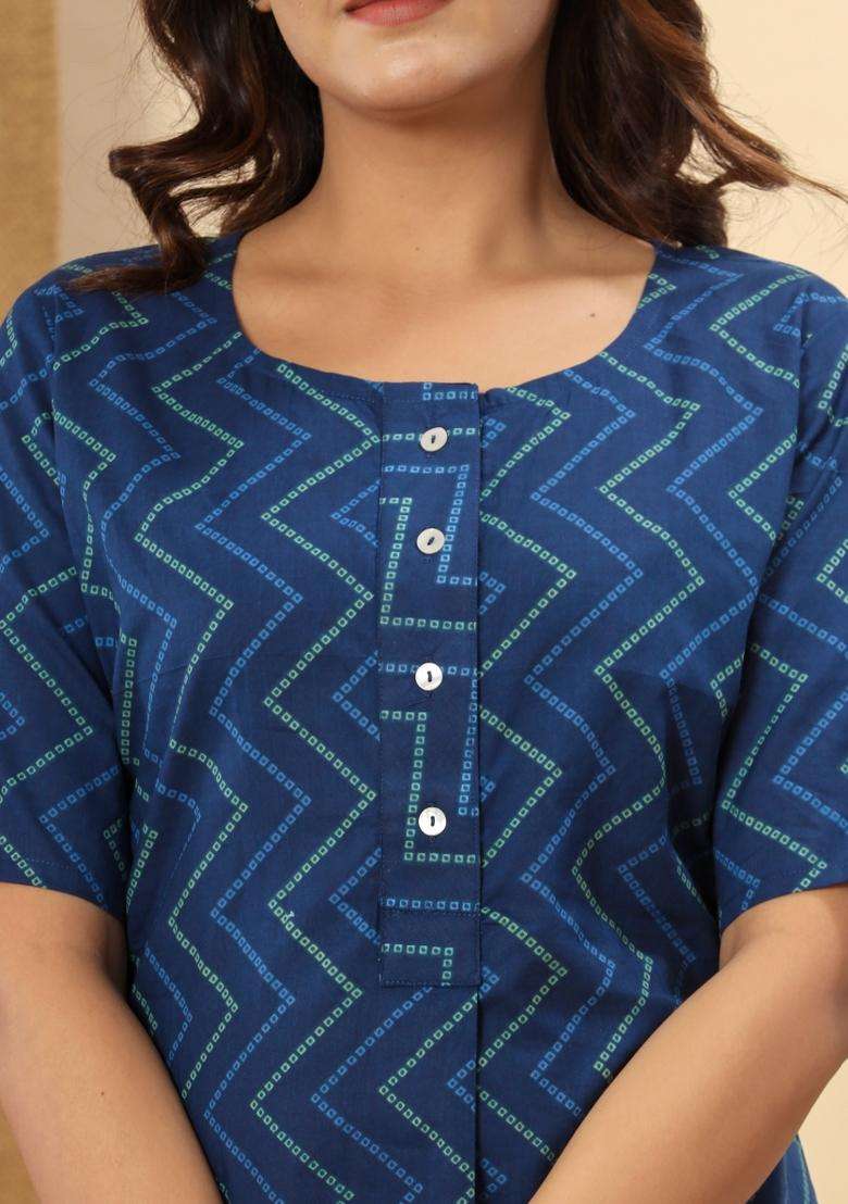 Blue Printed Cotton Tunic - Indya