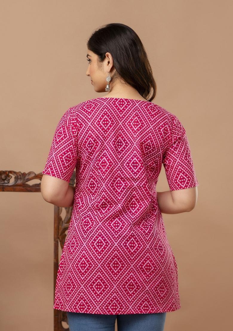 Pink Printed Cotton Tunic - Indya