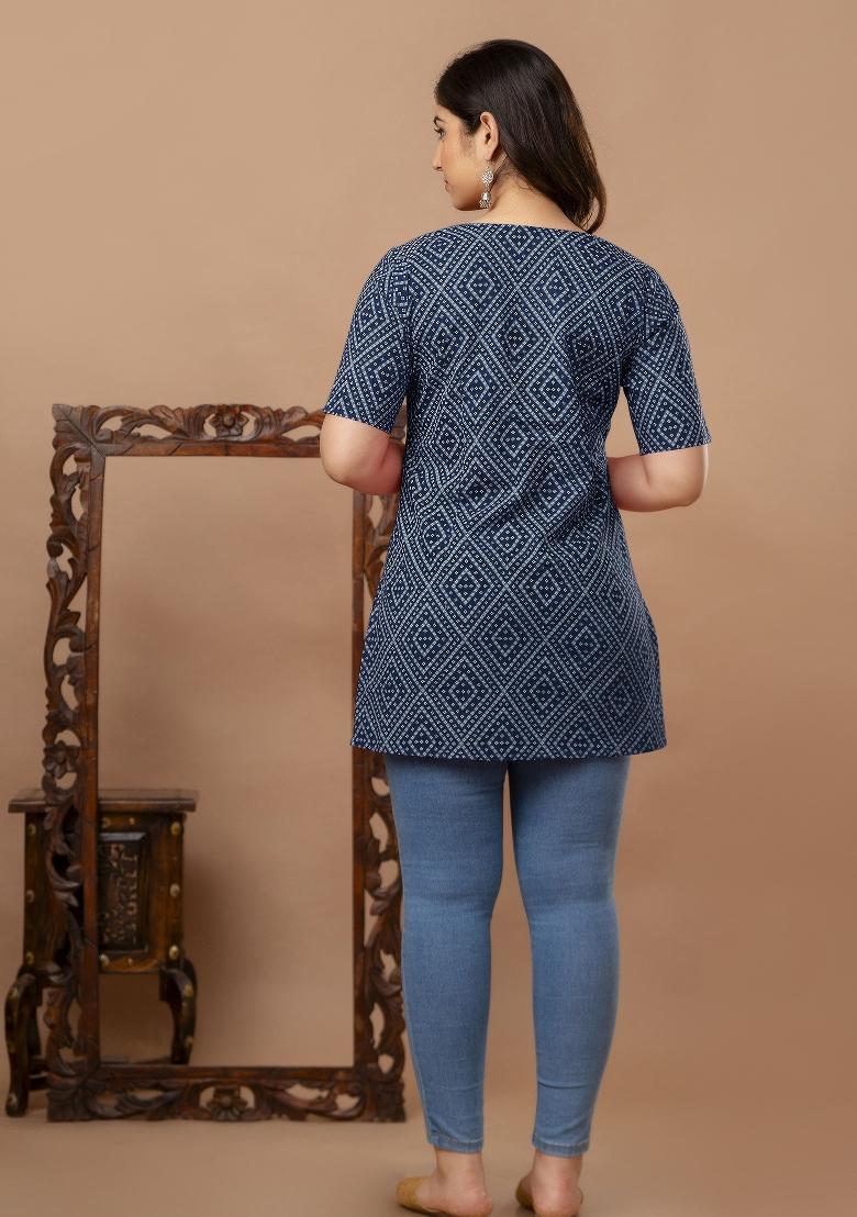 Blue Printed Cotton Tunic - Indya