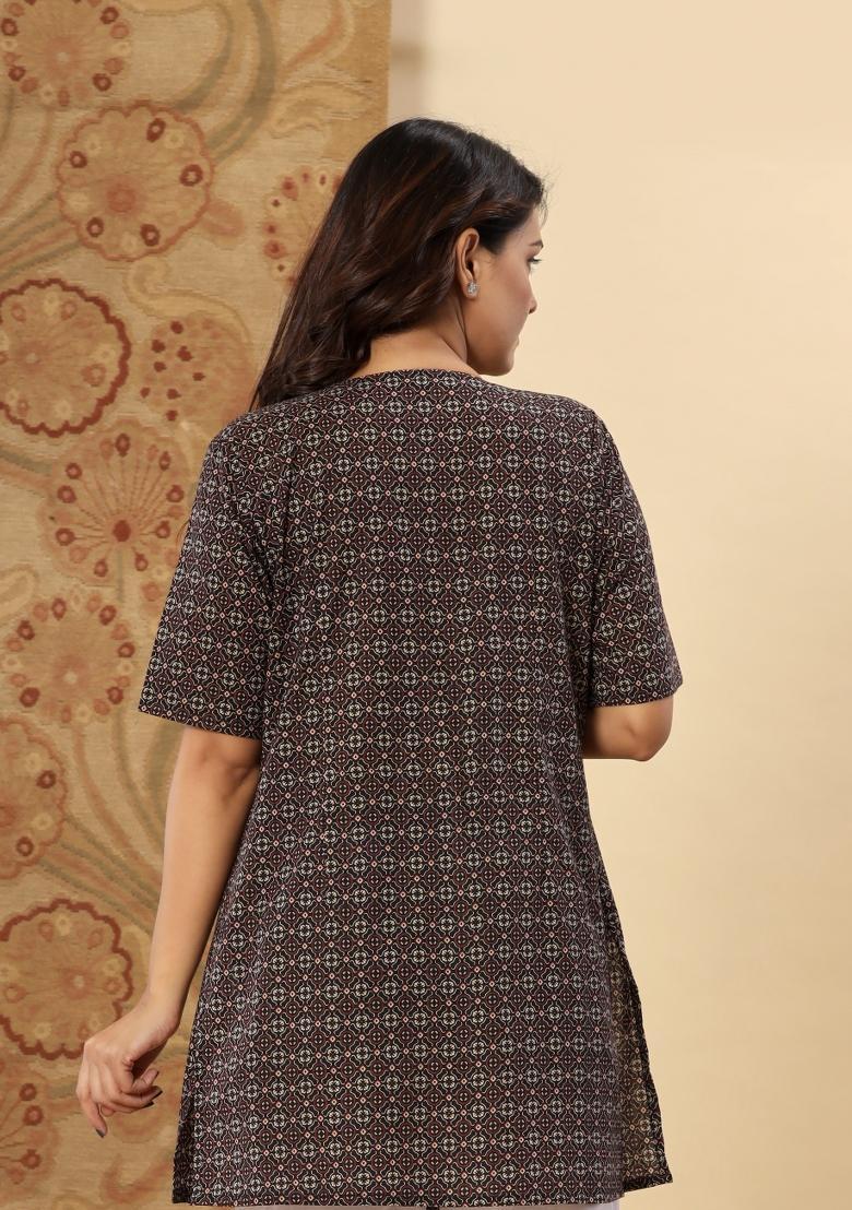 Black Printed Cotton Tunic - Indya