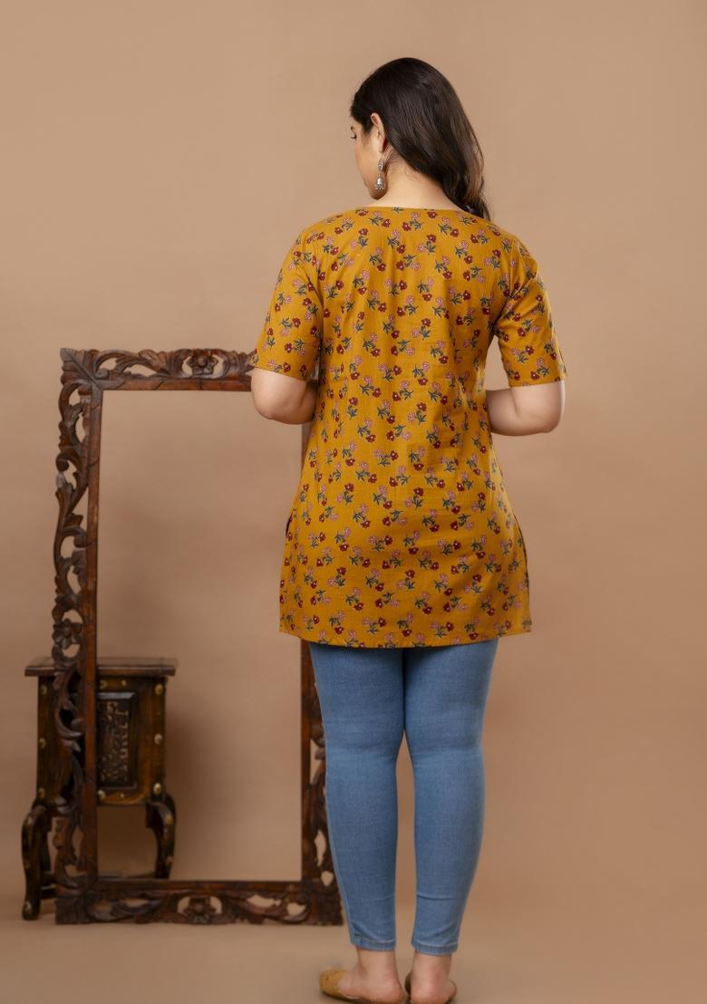 Yellow Printed Cotton Tunic - Indya