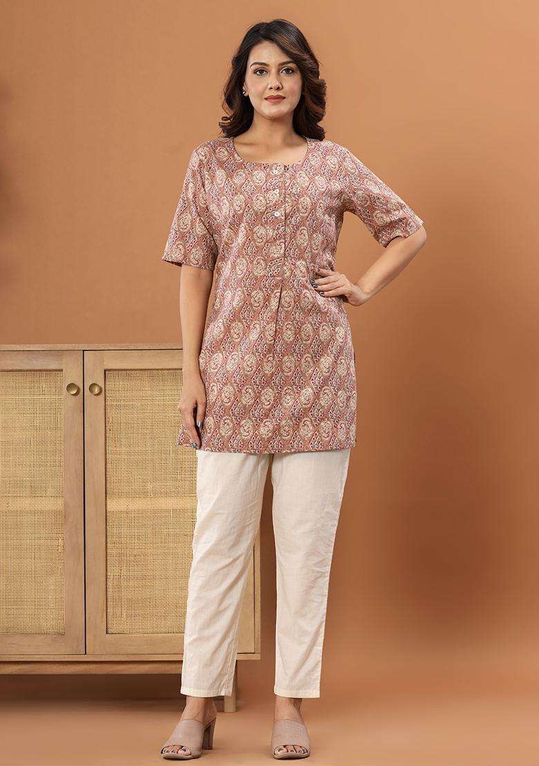 Grey Printed Cotton Tunic - Indya