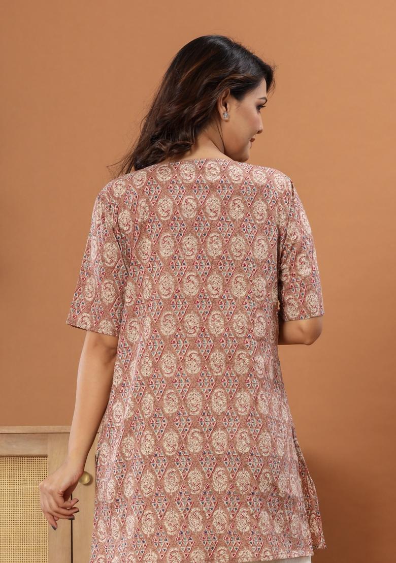 Grey Printed Cotton Tunic - Indya