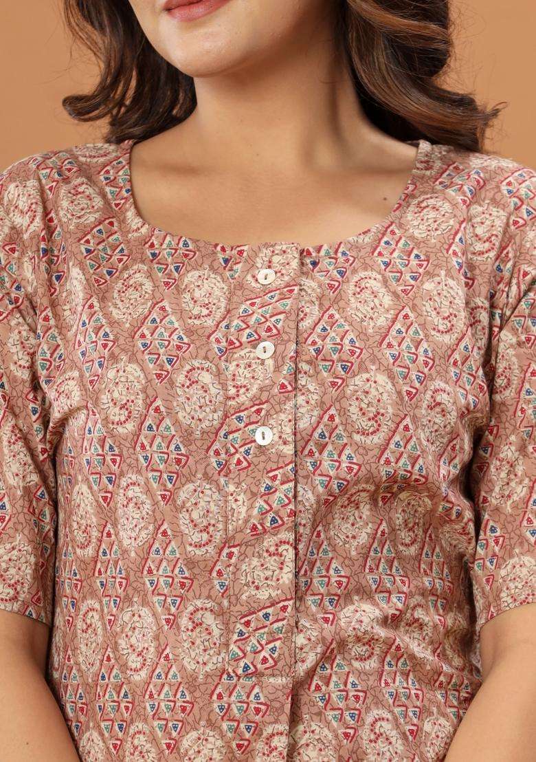 Grey Printed Cotton Tunic - Indya
