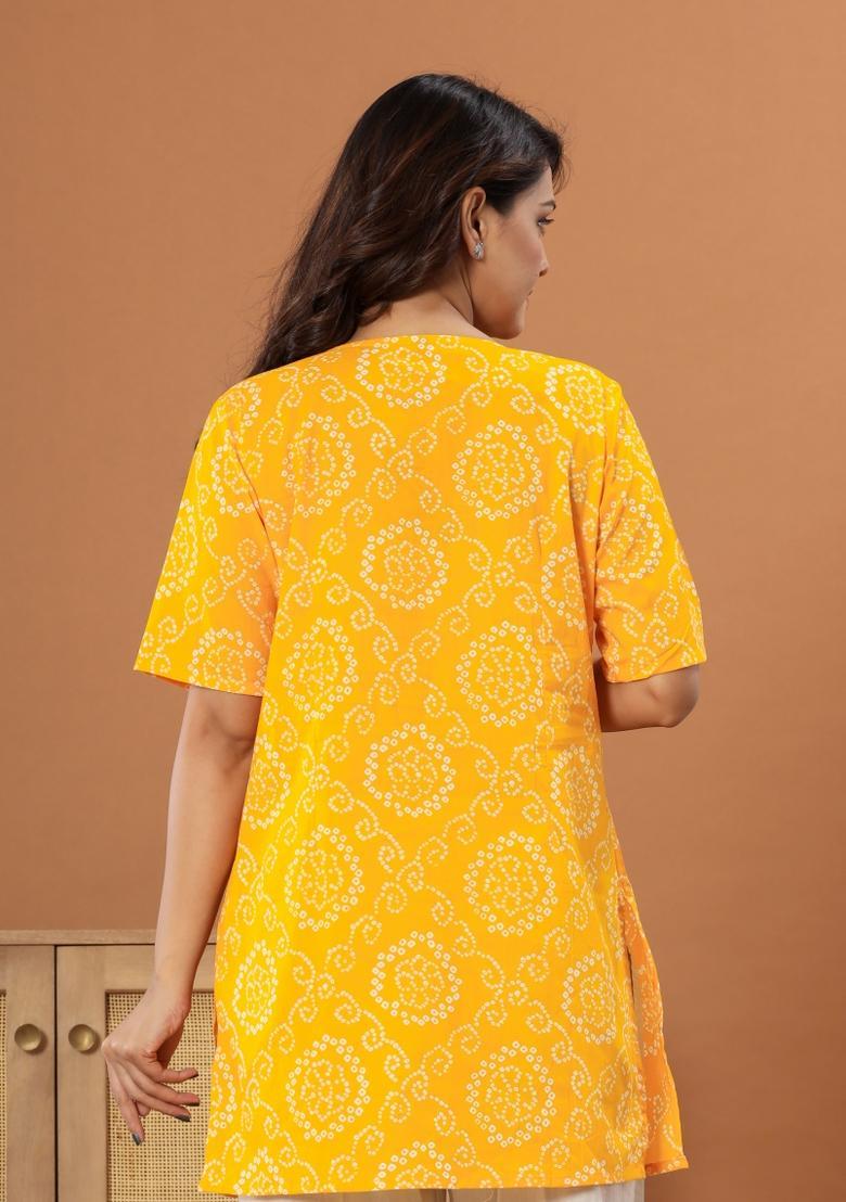 Yellow Printed Cotton Tunic - Indya