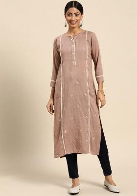 Brown Embroidery viscose Tunic