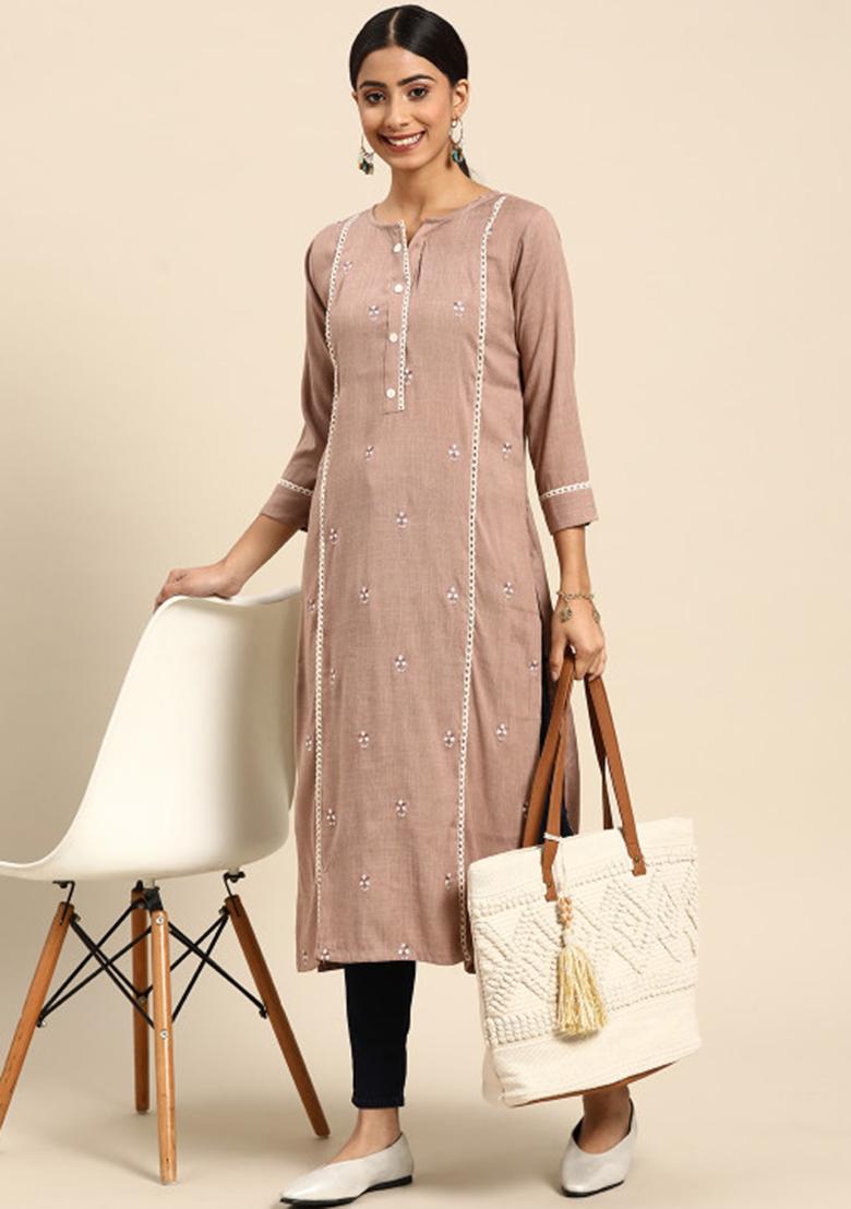 Brown Embroidery viscose Tunic - Indya