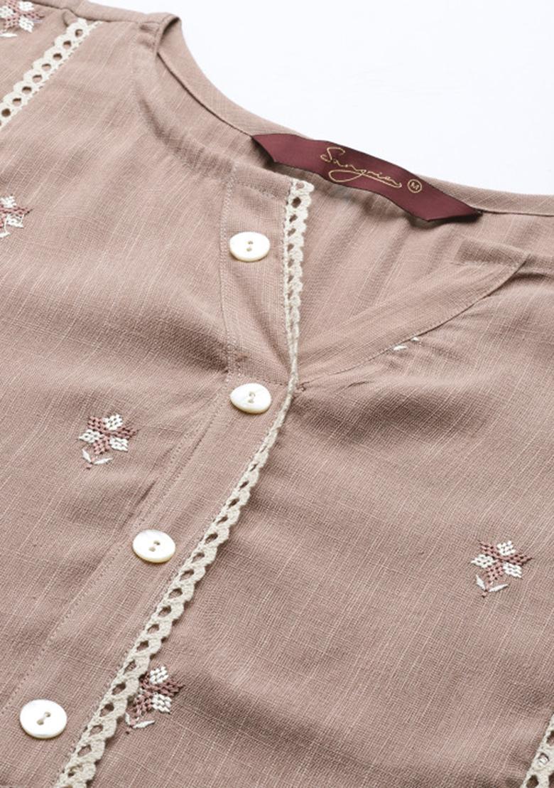 Brown Embroidery viscose Tunic - Indya