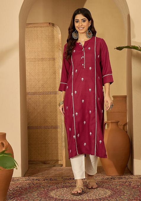 Maroon Embroidery viscose Tunic