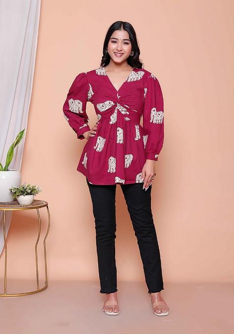 Magenta Animal Print Cotton Top