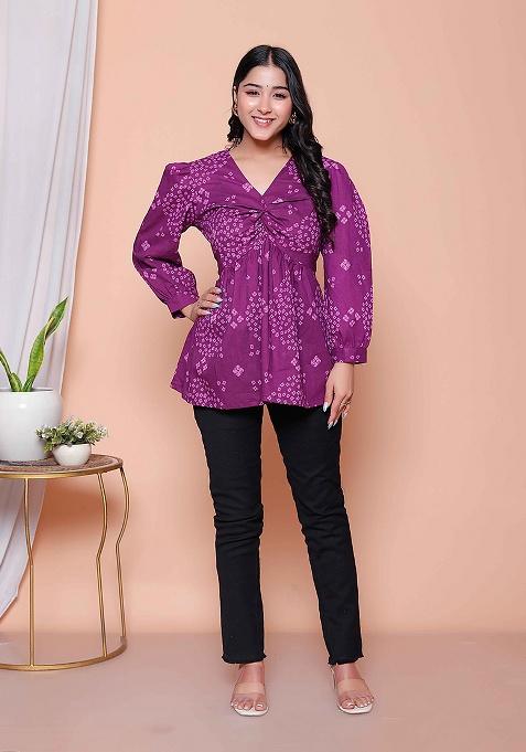 Purple Bandhani Cotton Top
