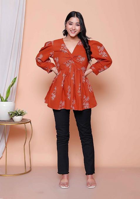 Rust Floral Cotton Top